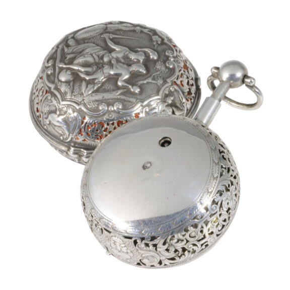 Swiss silver pair-cased repeating repoussé verge watch Circa 1700 Swiss silver pair-cased repeating repoussé verge watch Circa 1700