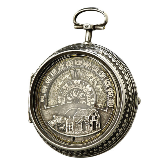 Rare English silver pair-cased repoussé verge watch Circa 1720