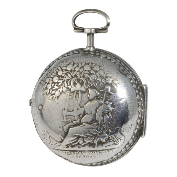 Rare English silver pair-cased repoussé verge watch Circa 1720 Rare English silver pair-cased repoussé verge watch Circa 1720