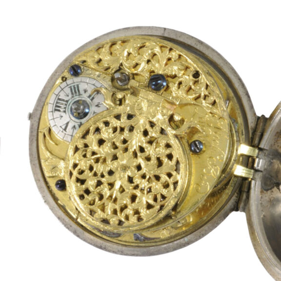 English silver and tortoiseshell pair-cased verge watch Circa 1700 English silver and tortoiseshell pair-cased verge watch Circa 1700