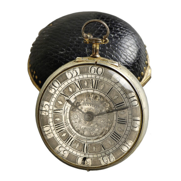 English gilt verge pocket watch with protective case Circa 1740 English gilt verge pocket watch with protective case Circa 1740