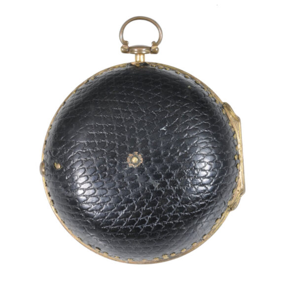 English gilt verge pocket watch with protective case Circa 1740 English gilt verge pocket watch with protective case Circa 1740
