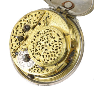 English pair-cased verge clock watch with sun and moon dial Circa 1700