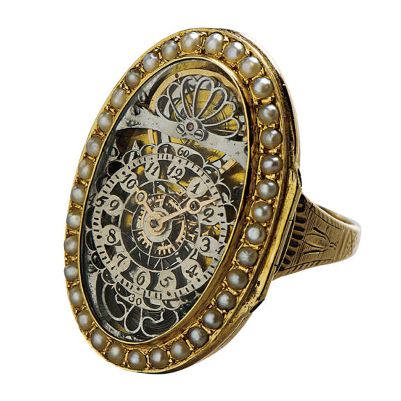 Swiss 22K rose gold oval-shaped skeletonized ring watch Circa 1820