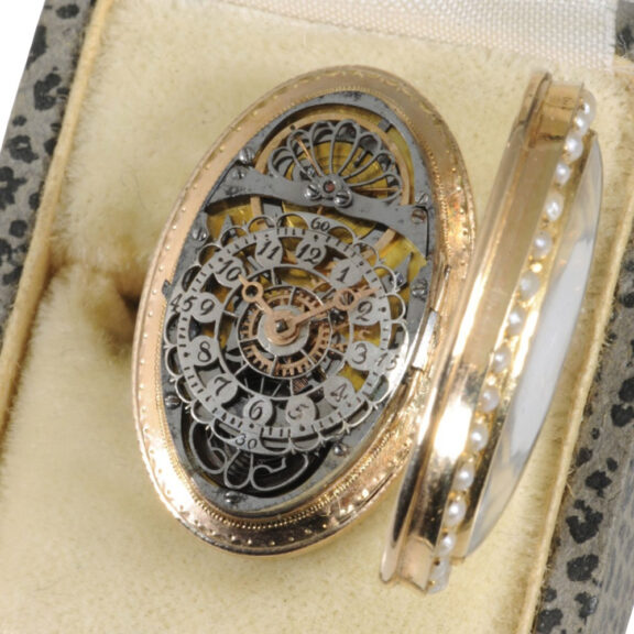 Swiss 22K rose gold oval-shaped skeletonized ring watch Circa 1820 Swiss 22K rose gold oval-shaped skeletonized ring watch Circa 1820