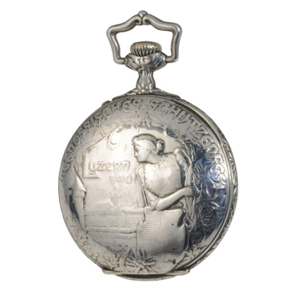 Rare Swiss silver open faced shooting contest prize watch Circa 1901 Rare Swiss silver open faced shooting contest prize watch Circa 1901