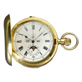 Swiss 18K gold hunting cased complicated watch Circa 1890