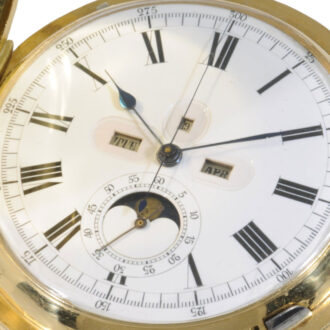 Swiss 18K gold hunting cased complicated watch Circa 1890