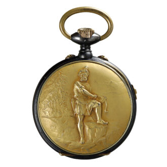Heavy Swiss blackened steel musical cylinder watch Circa 1905