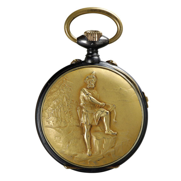 Heavy Swiss blackened steel musical cylinder watch Circa 1905