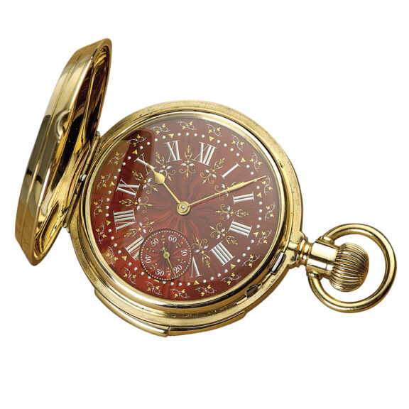 Swiss gold hunting cased minute repeating lever watch Circa 1870