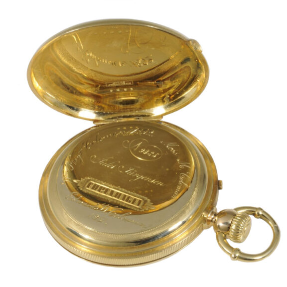 Danish 18 carat gold hunting cased precision watch Circa 1860 Danish 18 carat gold hunting cased precision watch Circa 1860
