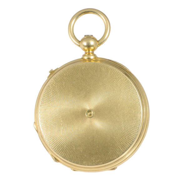 Swiss gold lever with second time zone and seconde morte Circa 1855 Swiss gold lever with second time zone and seconde morte Circa 1855