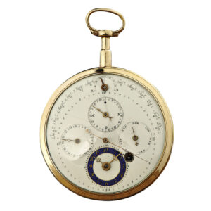 Austrian 18K gold centre seconds verge watch with calendar Circa 1810