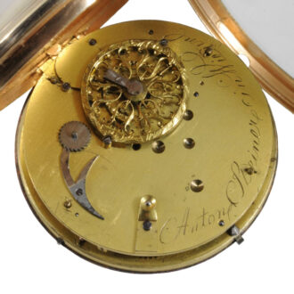 Austrian 18K gold centre seconds verge watch with calendar Circa 1810 Austrian 18K gold centre seconds verge watch with calendar Circa 1810