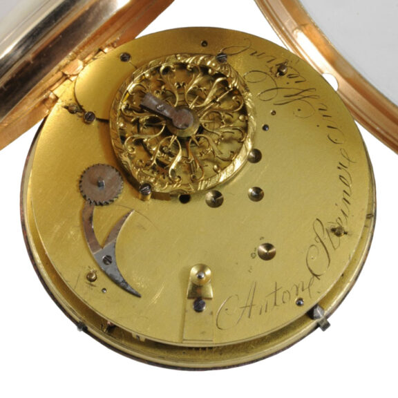 Austrian 18K gold centre seconds verge watch with calendar Circa 1810 Austrian 18K gold centre seconds verge watch with calendar Circa 1810