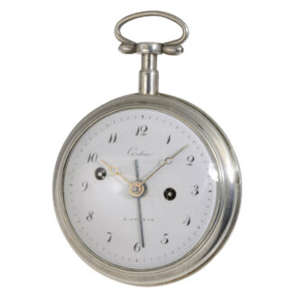 Swiss silver open faced verge pocket watch with alarm Circa 1800