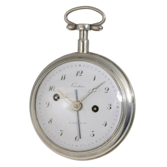 Swiss silver open faced verge pocket watch with alarm Circa 1800 Swiss silver open faced verge pocket watch with alarm Circa 1800