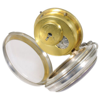 Swiss silver open faced verge pocket watch with alarm Circa 1800