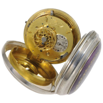 Swiss silver open faced verge pocket watch with alarm Circa 1800