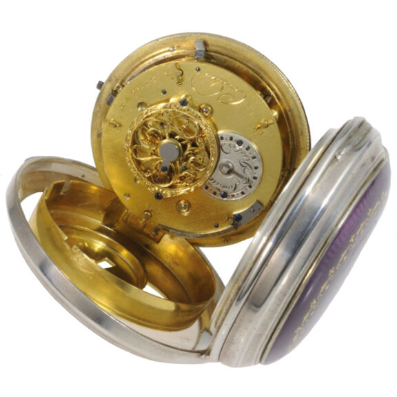 Swiss silver open faced verge pocket watch with alarm Circa 1800 Swiss silver open faced verge pocket watch with alarm Circa 1800