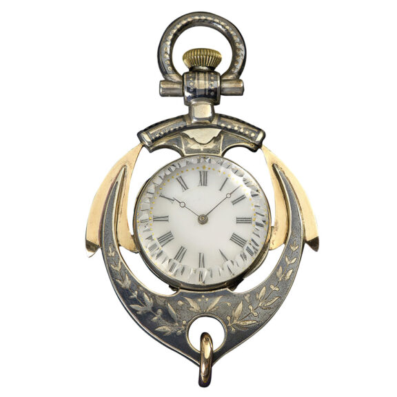 Swiss gilt and silver niëllo anchor-shaped pendant watch Circa 1920