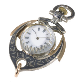 Swiss gilt and silver niëllo anchor-shaped pendant watch Circa 1920