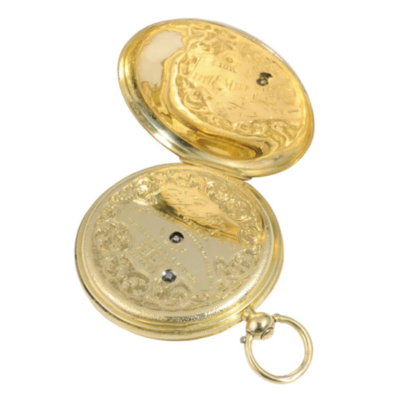 Small Swiss 18K gold hunting cased lever watch Circa 1845 Small Swiss 18K gold hunting cased lever watch Circa 1845