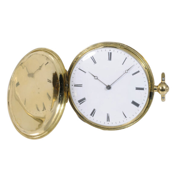 Small Swiss 18K gold hunting cased lever watch Circa 1845 Small Swiss 18K gold hunting cased lever watch Circa 1845