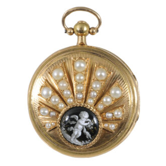 French gold, enamel and pearl-set verge with chatelaine Circa 1810