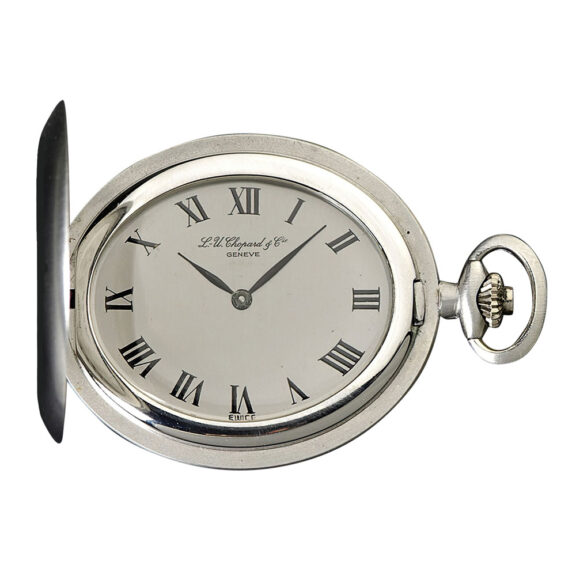 Elegant Swiss white gold hunting cased lever pendant watch Circa 1971