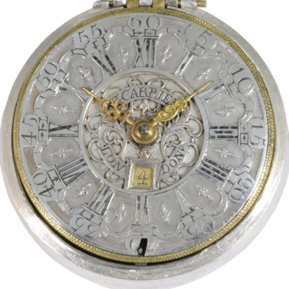 English silver pair-cased verge repoussé watch with date Circa 1690 English silver pair-cased verge repoussé watch with date Circa 1690