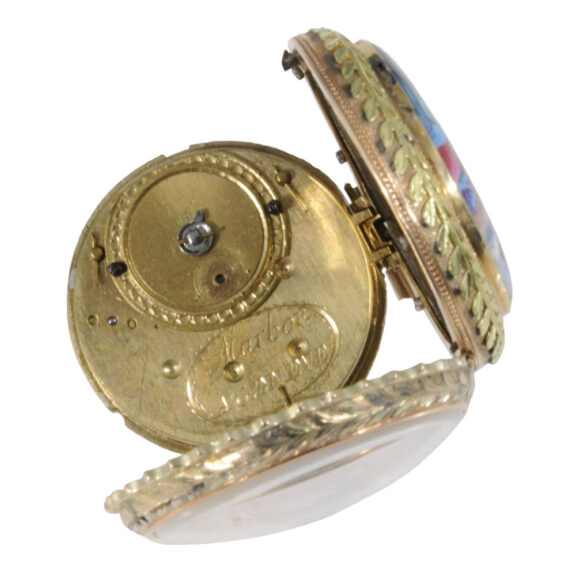 Swiss 18K gold and enamel cylinder watch Circa 1800 Swiss 18K gold and enamel cylinder watch Circa 1800