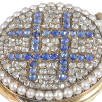 Swiss 18K gold, diamond, sapphire and half-pearl-set lever Circa 1890 Swiss 18K gold, diamond, sapphire and half-pearl-set lever Circa 1890