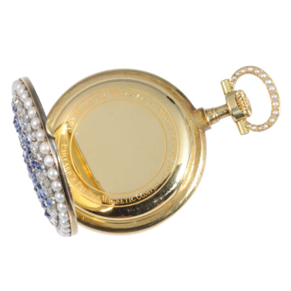 Swiss 18K gold, diamond, sapphire and half-pearl-set lever Circa 1890 Swiss 18K gold, diamond, sapphire and half-pearl-set lever Circa 1890