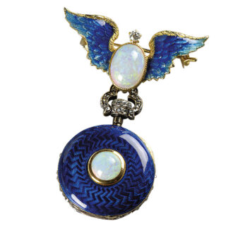 Swiss rose gold, enamel and diamond-set pendant watch Circa 1900