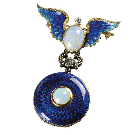 Swiss rose gold, enamel and diamond-set pendant watch Circa 1900