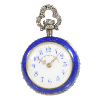 Swiss rose gold, enamel and diamond-set pendant watch Circa 1900
