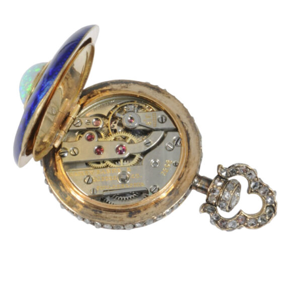 Swiss rose gold, enamel and diamond-set pendant watch Circa 1900 Swiss rose gold, enamel and diamond-set pendant watch Circa 1900