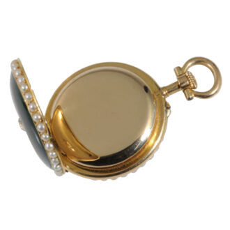 Swiss 18K gold, enamel, pearl and diamond-set pendant watch Circa 1880