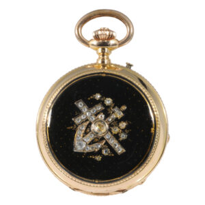 Small Swiss rose gold, enamel and diamond-set pocket watch Circa 1890