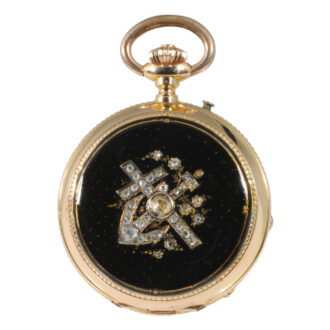Small Swiss rose gold, enamel and diamond-set pocket watch Circa 1890