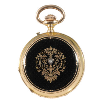 Small Swiss rose gold, enamel and diamond-set pocket watch Circa 1890