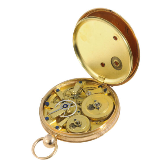 Swiss gold open faced jumping centre seconds watch Circa 1850 Swiss gold open faced jumping centre seconds watch Circa 1850