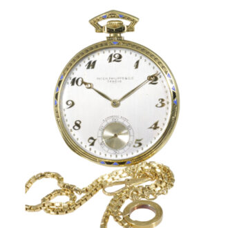 Elegant Swiss gold and enamel open faced lever watch Circa 1926 Elegant Swiss gold and enamel open faced lever watch Circa 1926