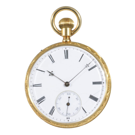 Decorative Swiss 18K gold cabriolet watch Circa 1850 Decorative Swiss 18K gold cabriolet watch Circa 1850