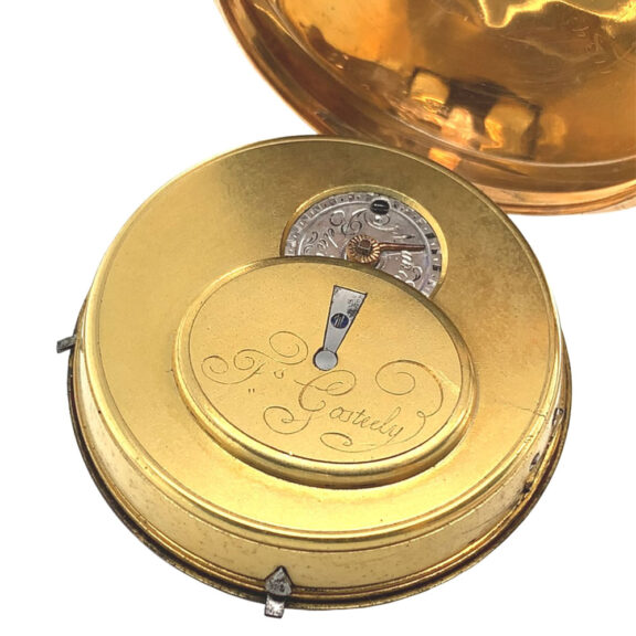 Dutch 18K gold verge pocket watch with date Circa 1800 Dutch 18K gold verge pocket watch with date Circa 1800