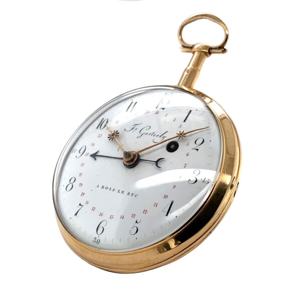 Dutch 18K gold verge pocket watch with date Circa 1800 Dutch 18K gold verge pocket watch with date Circa 1800