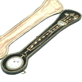 French gold decorated verge watch with chatelaine Circa 1800 French gold decorated verge watch with chatelaine Circa 1800