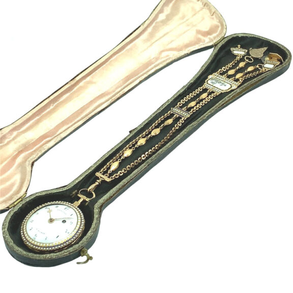 French gold decorated verge watch with chatelaine Circa 1800 French gold decorated verge watch with chatelaine Circa 1800
